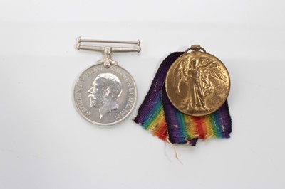 Lot 643 - First World War Medal pair, comprising War and Victory medals named to 203468 PTE. G. Lawrence. Essex R.