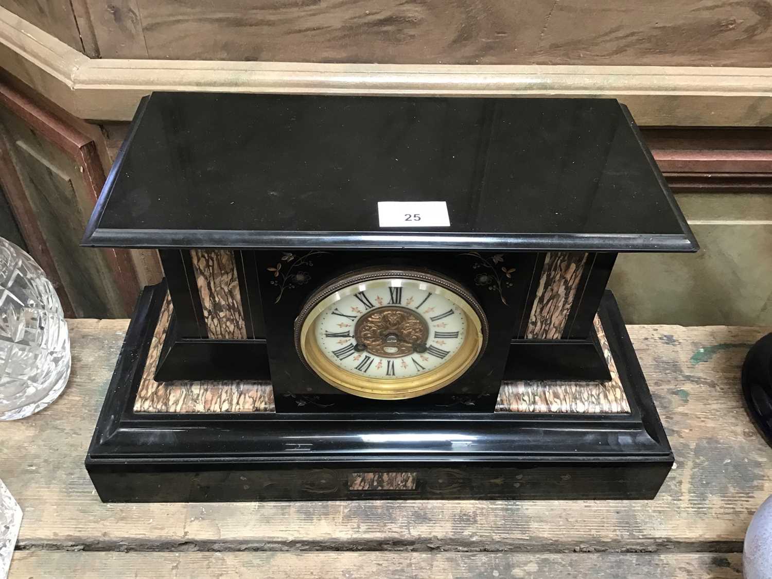 Lot 25 - 19th century slate and marble mantle clock with inlaid decoration