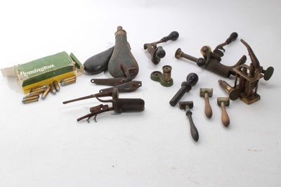 Lot 805 - One box of gun making accessories to include powder measures and shot flasks