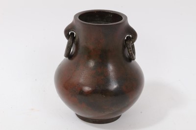 Lot 655 - Chinese bronze vase of baluster form with ring handles