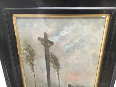 Lot 81 - Arthur George Bell (1849-1916) framed oil painting of a crucifixion, the frame measuring 45.5cm x 35cm