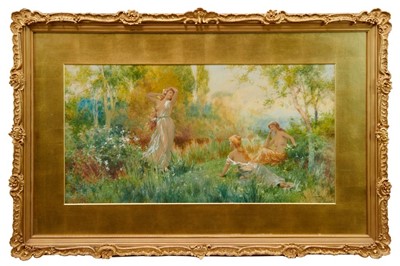 Lot 975 - Edwardian watercolour - Nymphs, signed with initials and dated 1904