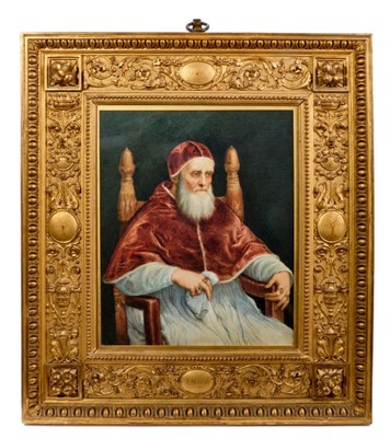 Lot 708 - After Raphael, 19th century watercolour Pope Julius II, Italian gilt frame by Luigi Marchetti