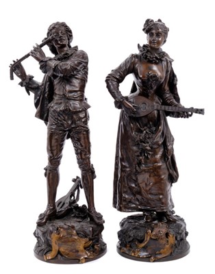 Lot 707 - Adrien-Etienne Goudez - good pair of 19th / early 20th French bronze figures of musicians