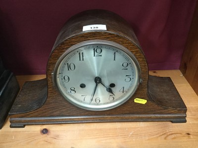 Lot 138 - Early 20th century oak helmet shaped clock