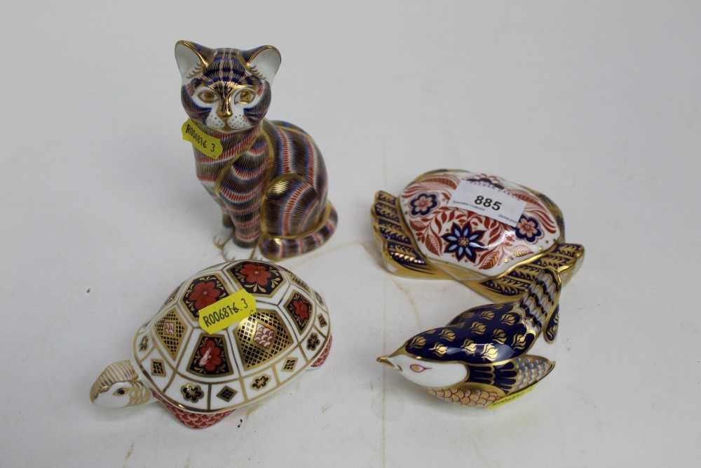 Lot 885 - 4 Royal Crown Derby Imari paperweights - cat, crab, bird and tortoise