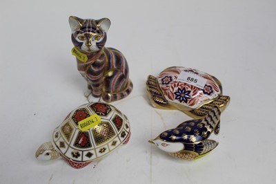 Lot 885 - 4 Royal Crown Derby Imari paperweights - cat, crab, bird and tortoise