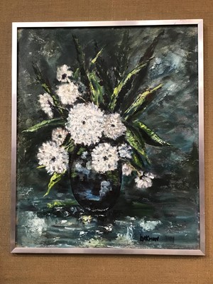 Lot 66 - Kay Larkman, 20th century oil on board - still life of flowers, signed, framed