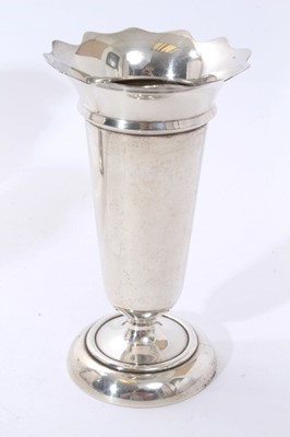 Lot 281 - Pair  George V silver pedestal vases of octagonal form, with lion's head ring handles (Birmingham 1913) W & F Rabone. Together with a contemporary silver trumpet vase (Birmingham 1986) Deakin & Fra...