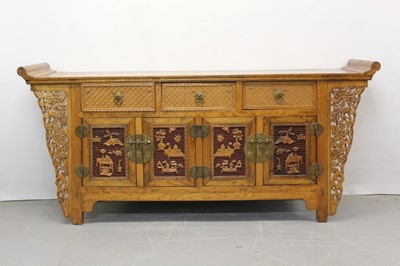 Lot 1232 - 20th century Chinese elm and carved softwood altar cabinet