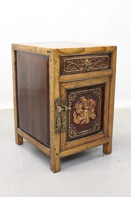 Lot 1233 - 20th century Chinese elm and carved softwood small side cabinet