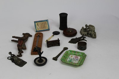 Lot 1971 - Victorian letter Clip, Ebony ring tree, guilloche enamel calendar and other items