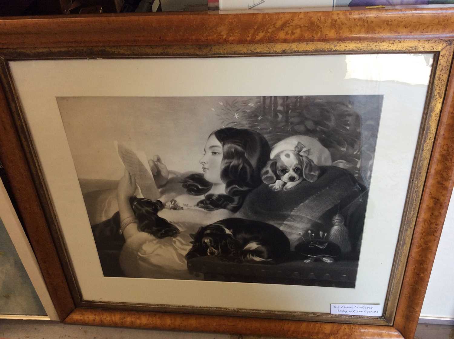Lot 409 - After Landseer print- lady and the spaniels, together with group of other pictures and prints