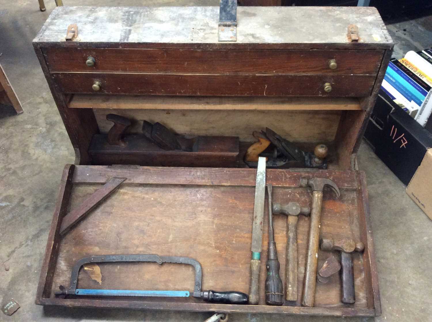 Lot 460 Antique pine tool box containing various