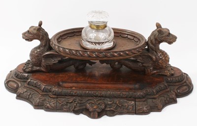 Lot 236 - Impressive late Victorian carved gothic inkstand
