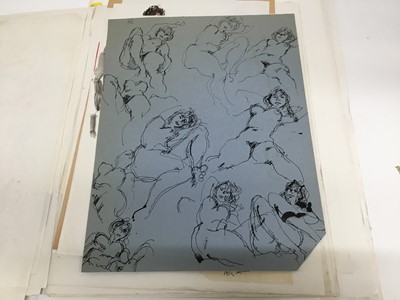 Lot 141 - Folder of intimate life studies of a man and woman together, together with two folders of female nudes from 1965 by Peter Collins (1923-2001), approx 67 drawings