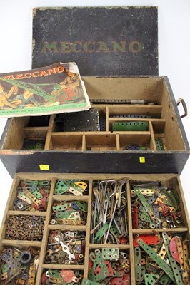 Lot 581 - Meccano- early selection to include number one (partially complete) and number four set, various bases, gears, wheels and accessories