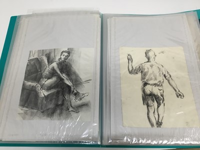 Lot 142 - Two A3 portfolios of early works by Peter Collins (1923-2001) including a corner shop sketch dated 1945 and female nudes from the 1950s