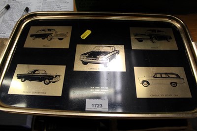 Lot 1723 - 1950s / early 1960s Ford dealership tray displaying the different models, with address for Elm Park Garage, Hornchurch by Woodmet Limited