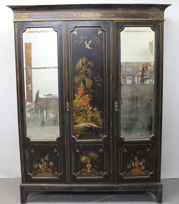 Lot 1234 - 1920s Chinoserie black lacquer bedroom suite