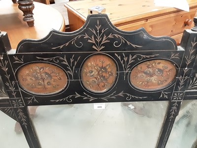 Lot 899 - Edwardian ebonised mirror with painted floral panels