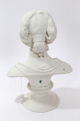 Lot 35 - 19th Century Royal Copenhagen Parian Ware bust of Princess Alexandra, by Theobald Stein (1829 - 1901), raised on plinth base with impressed factory marks to reverse.