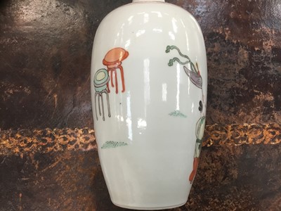 Lot 37 - Fine antique Chinese famille verte porcelain baluster vase, Kangxi style but probably later, decorated with a scene of children playing, 21cm height