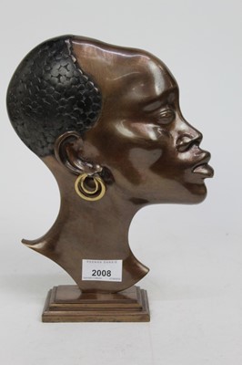 Lot 2008 - Good quality mid century Hagenauer style bronze bust of a woman