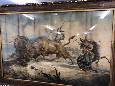 Lot 950 - Ernest Henri Griset (1844-1907) unusually large watercolour - extensive hunting scene, signed and dated 1897, in glazed gilt frame, 108cm x 171cm