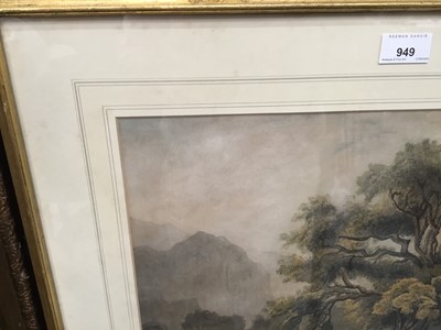 Lot 183 - Attributed to Samuel Howitt (c.1765-1822) watercolour - stag beneath an oak tree in mountainous landscape, apparently unsigned, in glazed gilt frame, 30cm x 42cm