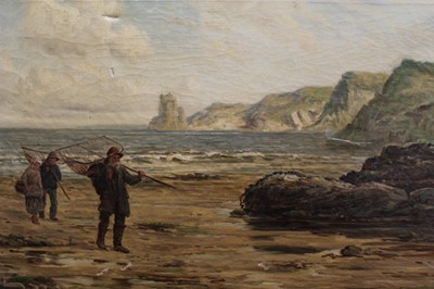 Lot 945 - Tom Seymour (1844 - 1904) oil on canvas - A coastal scene with fisherfolk on the foreshore, signed, in gilt frame 40cm x 60cm