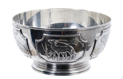 Lot 314 - World Wild Life Fund limited edition silver punch bowl with wild animal decoration