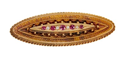 Lot 424 - Victorian oval brooch with rubies and diamonds