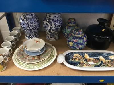 Lot 170 - Pair of blue and white vases and covers together with a pair of ginger jars and covers and other ceramics