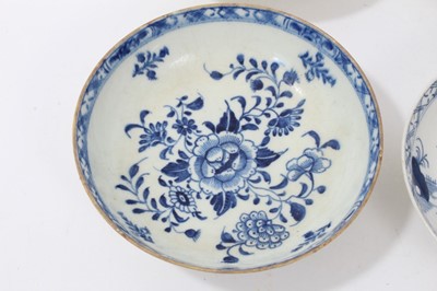 Lot 51 - Four 18th century Lowestoft blue and white porcelain saucers, three of which are painted and one printed