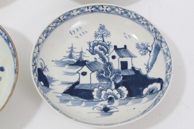 Lot 51 - Four 18th century Lowestoft blue and white porcelain saucers, three of which are painted and one printed