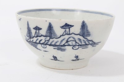 Lot 54 - 18th century Lowestoft blue and white porcelain tea bowl and saucer, with chinoiserie pattern
