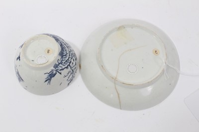 Lot 54 - 18th century Lowestoft blue and white porcelain tea bowl and saucer, with chinoiserie pattern