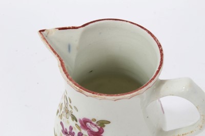 Lot 58 - 18th century Lowestoft porcelain sparrow beak jug, decorated in polychrome enamels with floral sprays, and a similarly decorated Lowestoft tea bowl