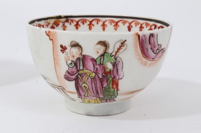 Lot 59 - Two pairs of 18th century Lowestoft porcelain tea bowls and saucers, decorated in polychrome enamels with chinoiserie figural scenes (4)