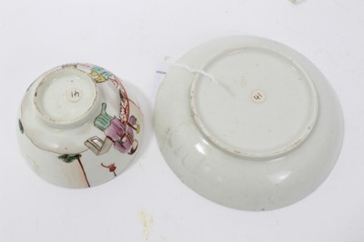 Lot 59 - Two pairs of 18th century Lowestoft porcelain tea bowls and saucers, decorated in polychrome enamels with chinoiserie figural scenes (4)