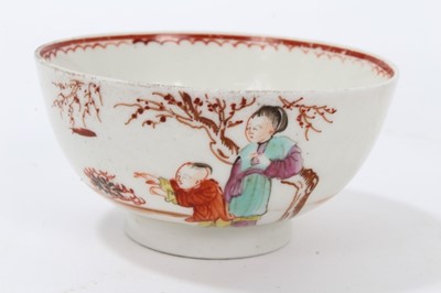 Lot 60 - Two pairs of 18th century Lowestoft porcelain tea bowls and saucers, decorated in polychrome enamels with chinoiserie figural scenes (4)