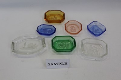 Lot 961 - Collection of tinted intaglio pin dishes including Baccarat