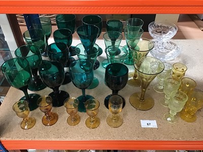 Lot 67 - Group of 19th C. Bristol Green glass wines together with bohemian glass and other glassware