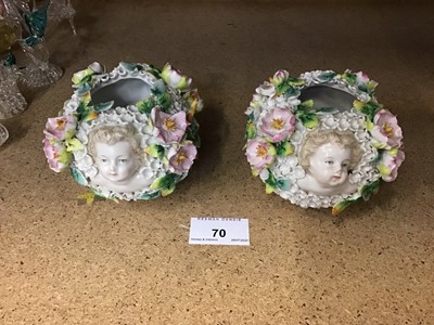 Lot 70 - Pair of 19th C. Continental porcelain vases with encrusted floral decoration