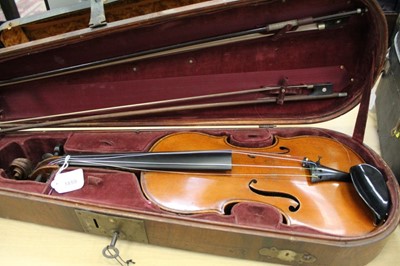 Lot 1859 - Antique violin by Claude Le Blanc with two bows in case