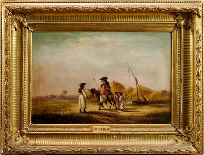 Lot 1017 - Joseph Wolfram (1860–1873) oil on canvas – A group of Hungarian peasants and a donkey by a well, signed, in original gilt frame, 31cm x 46cm