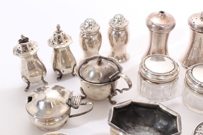 Lot 300 - Selection of 19th/20th century silver, including condiments, hand mirror, small trophy cups and other items (Various dates and makers) Approximately 20ozs weighable silver. (qty)