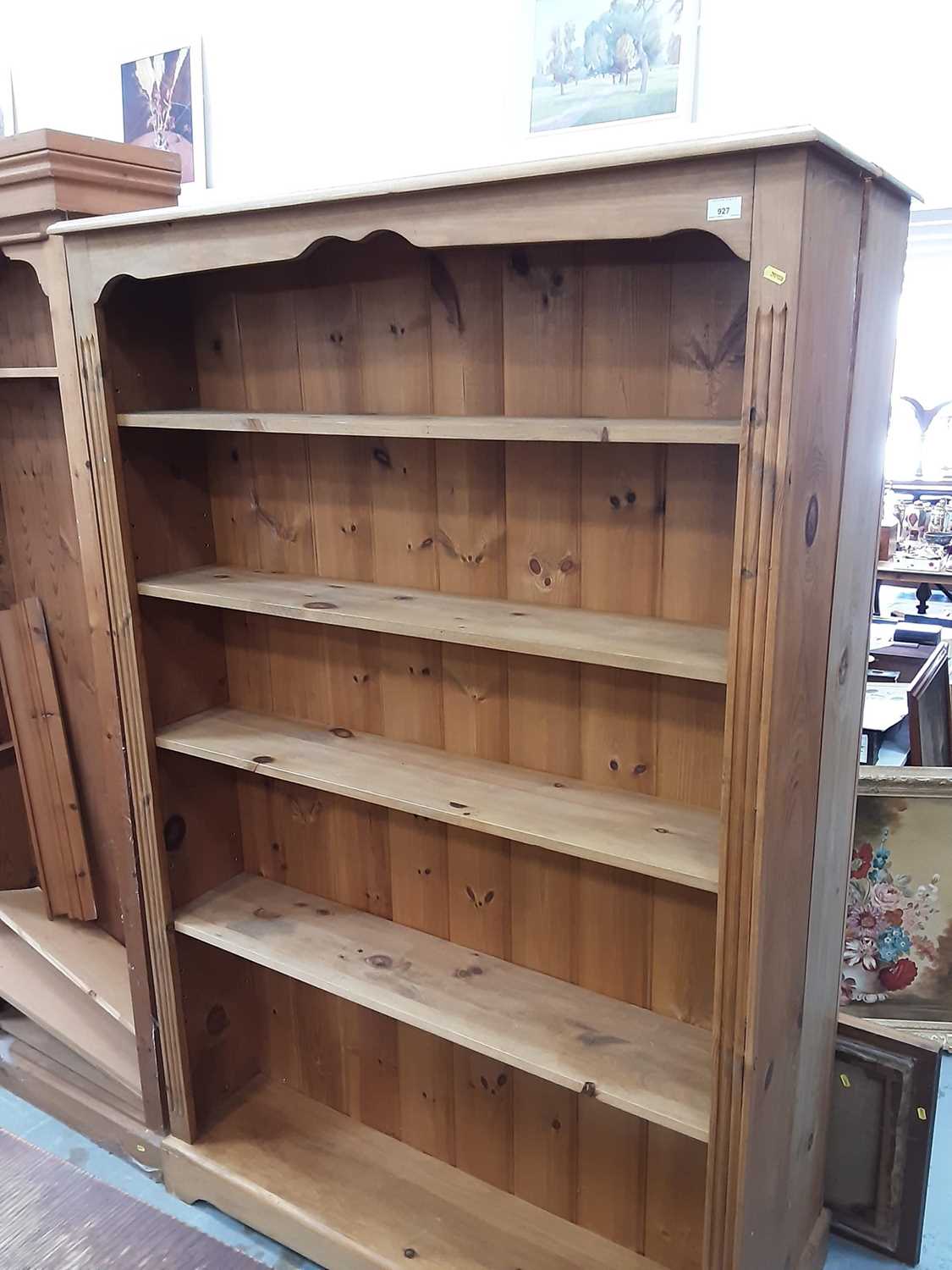 Lot 927 - Large pine open bookcase with adjustable shelves