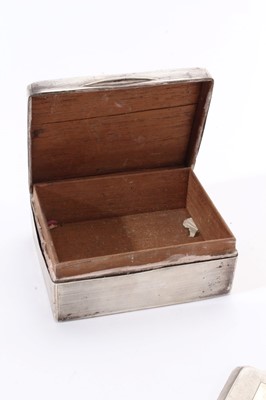 Lot 303 - Three early 20th century cigarette cases, a book match cover, a small cigarette box and a long rectangular cigarette case silver frame (Various dates and makers) 22ozs weighable silver. (6)